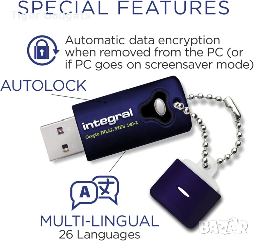Integral Crypto-140-2 16GB USB 3.0 – криптирана флаш памет с двоен паролен достъп и AES 256-bit, снимка 2 - Друга електроника - 53971253