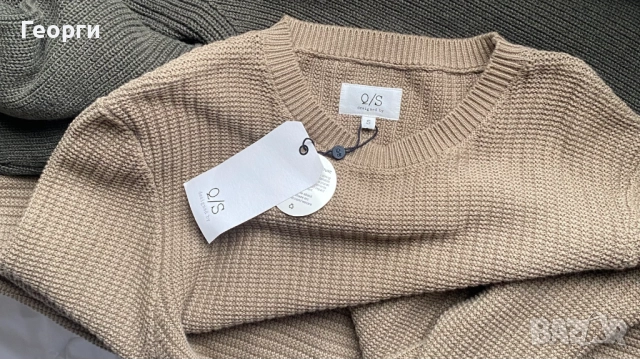Унисекс пуловери от рипсено плетиво в цвят каки с кръгло деколте, снимка 9 - Пуловери - 52288510