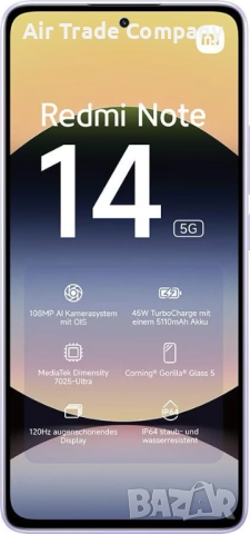 Смартфон Xiaomi Redmi Note 14, 5G, 6GB/128G, лилав, снимка 5 - Xiaomi - 52814932