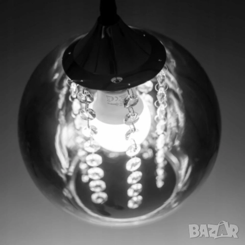 Луксозен плафон със стъклен абажур и кристали – стил, блясък и уют в един осветителен акцент, снимка 3 - Други - 51992739