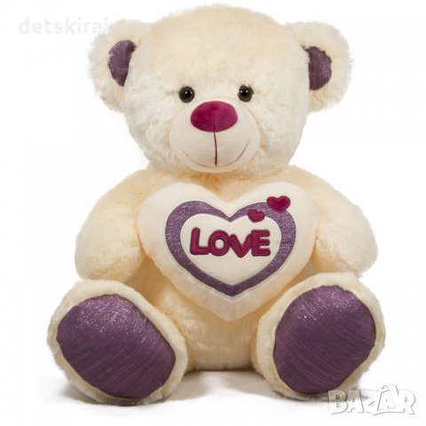 Мече със сърце „LOVE“ с лилави лапи, снимка 1 - Плюшени играчки - 31701881