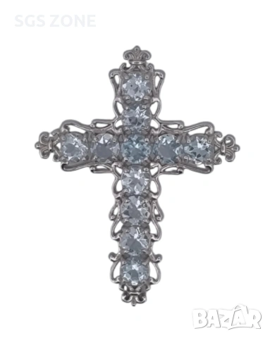 Кръст със естествен Скай Блу ТОПАЗ , снимка 3 - Колиета, медальони, синджири - 53018111