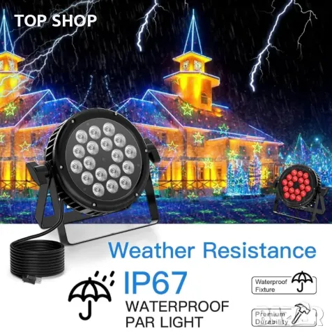 DMX 18 x18W Водоустойчиви DJ LED Par светлини RGBW IP67 Сценични светлини LED диско осветление, снимка 3 - Аудиосистеми - 48934835