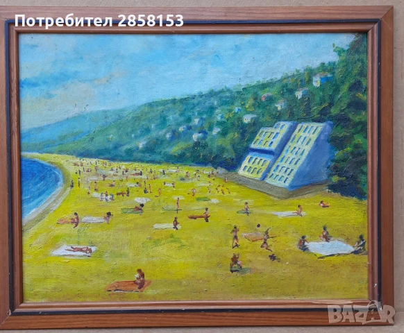 Стара картина морски пейзаж  ,масло върху картон., снимка 7 - Картини - 50909987