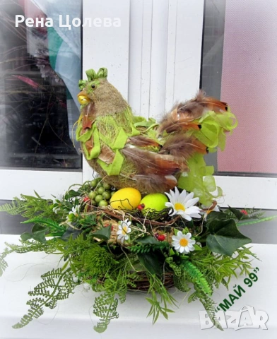 Великденска композиция за маса с кокошка, снимка 5 - Декорация за дома - 53962104