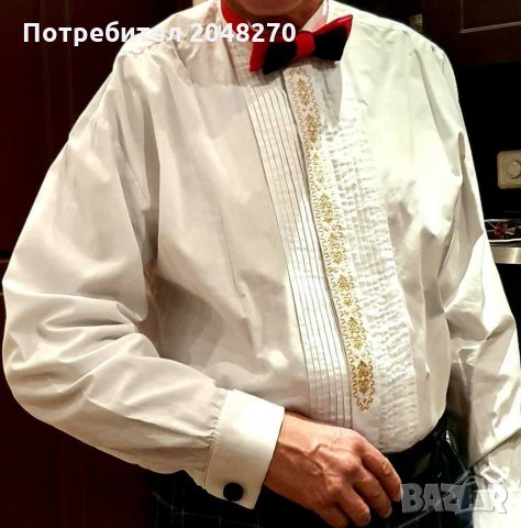 Аngelo Lupico Елегантна Риза 41/42 с Златиста Бродерия и Копчета за Ръкавели на LANKASTER. , снимка 3 - Ризи - 31112314