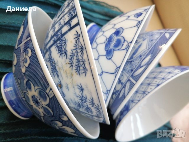 Китайски порцелан в син цвят - 5 броя, снимка 6 - Сервизи - 42930047
