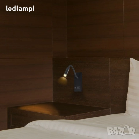 LED Аплик 3W С USB/PD Порт Черен Топло Бяла Светлина, снимка 7 - Лампи за стена - 44972723