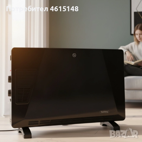 Конвекторен отоплител Rosberg – 2500W, 3 степени, с вентилатор, защита от прегряване (бял или черен), снимка 2 - Други - 51985106