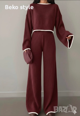 Дамски комплект фино плетиво налично в Бордо Зелено Сиво Бало, снимка 3 - Комплекти - 52507663