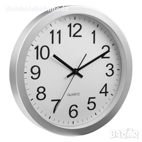 Стенен часовник на батерия Silver White 30см, снимка 1 - Стенни часовници - 38574665