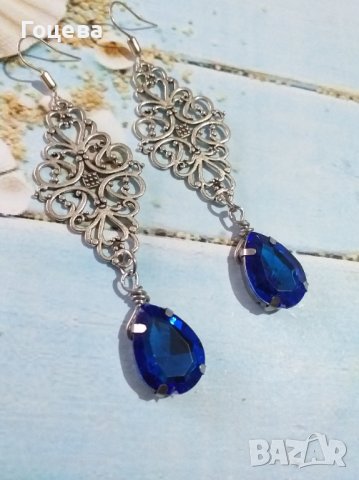 Разкошен комплект бижута в кралско синьо и филигранни орнаменти в цвят Сребро , снимка 2 - Бижутерийни комплекти - 38880933