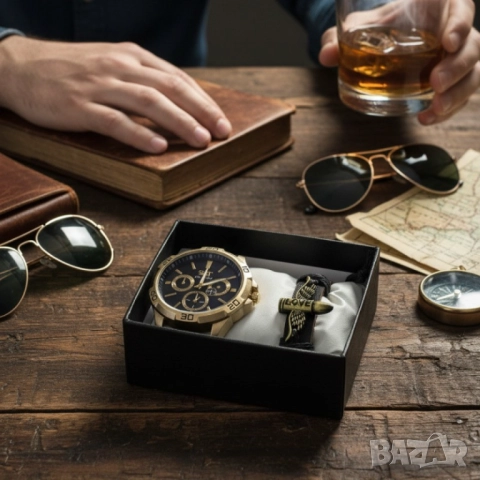 Мъжки комплект S&T Seek Time – стилен часовник с гривна в подаръчна кутия, снимка 4 - Бижутерийни комплекти - 51947422
