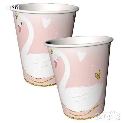 Лебед с корона 8 бр големи парти чинии чинийки чаши, снимка 3 - Чинии - 49080575