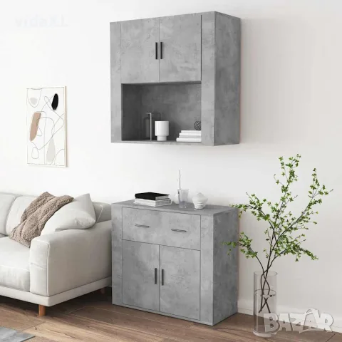 vidaXL Висок шкаф, бетонно сив, инженерно дърво, снимка 4 - Бюфети - 56146716