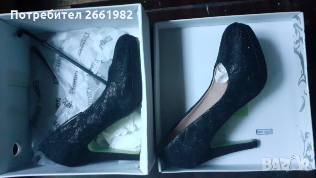 Нови черни обувки на ток с дантела, снимка 4 - Дамски обувки на ток - 33993470