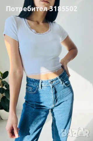 Къса дамска секси тениска с дантела на ръкавите / Цвят: бял, черен / Размер: С, М, Л, снимка 5 - Тениски - 51194940