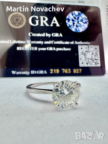 Сребърен пръстен с мойсанит (Диамант) 2 карата, снимка 5 - Пръстени - 51782457