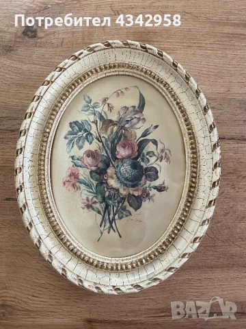 Vintage.Копринена картина в рамка.
