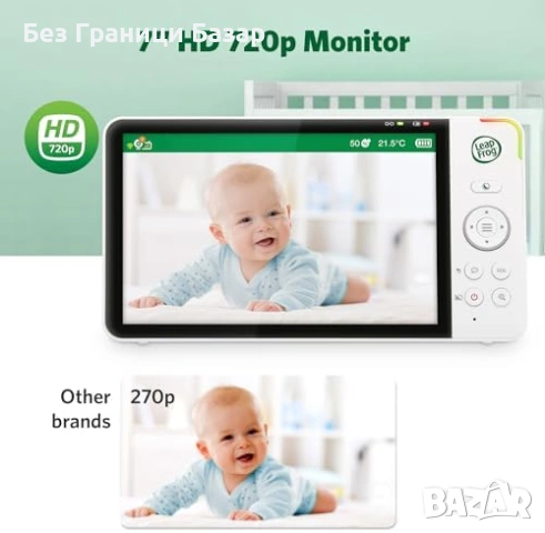 Нов Бебефон LeapFrog LF3927HD 7" HD монитор с цветно нощно виждане app, снимка 3 - Други - 54058942