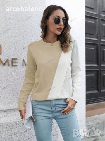 Дамски контрастен пуловер с кръгло деколте и дълъг ръкав, 3цвята - 023, снимка 8 - Блузи с дълъг ръкав и пуловери - 39096481