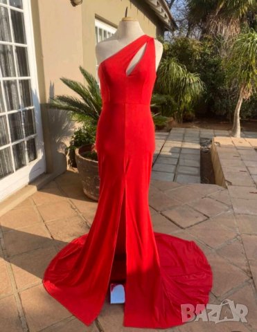 Дълга червена рокля с цепка, снимка 8 - Рокли - 38035812
