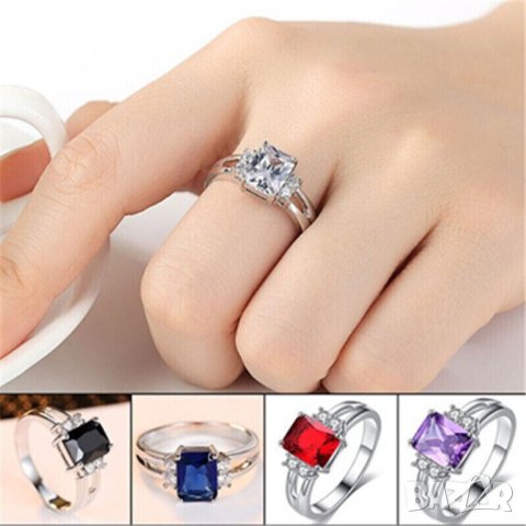 Пръстен с бял циркон, посребрен, снимка 3 - Пръстени - 42154683