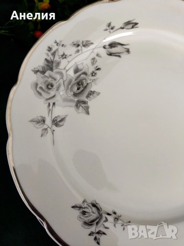 Cmielow Poland сиво черна роза , снимка 3 - Чинии - 52769792