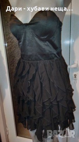 Черна парти рокля с волани - сатен и шифон 🍀♥️М(38)♥️🍀арт.4448 , снимка 2 - Рокли - 37646569