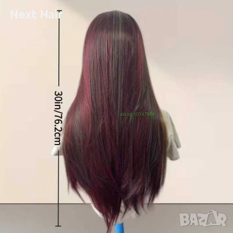 Омбре перука с дантела екстравагантен микс от червени и руси кичури, снимка 2 - Аксесоари за коса - 52909621