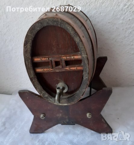 Дървено буре с медни обръчи и стойка, снимка 2 - Други - 31658196