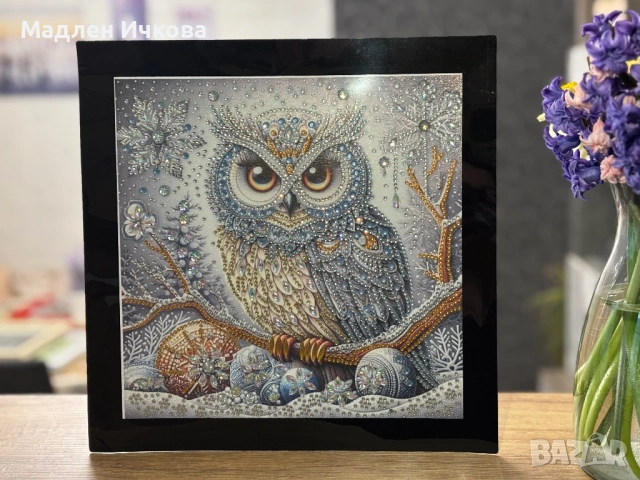 Ръчно изработен Диамантен Гоблен „Зимна сова“ – с иновативна МАГНИТНА рамка ❄️🦉, снимка 2 - Гоблени - 53965036