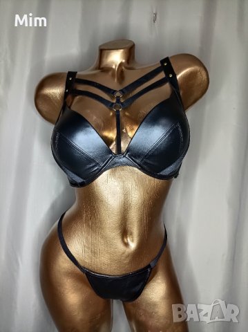  Hunkemoller 70E К-т Черен кожен сутиен с чокър и кожена прашка, снимка 5 - Бельо - 38640076