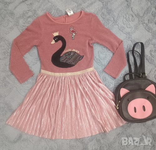 Рокля за момиче Лебед + мини раничка , снимка 2 - Детски рокли и поли - 52577885