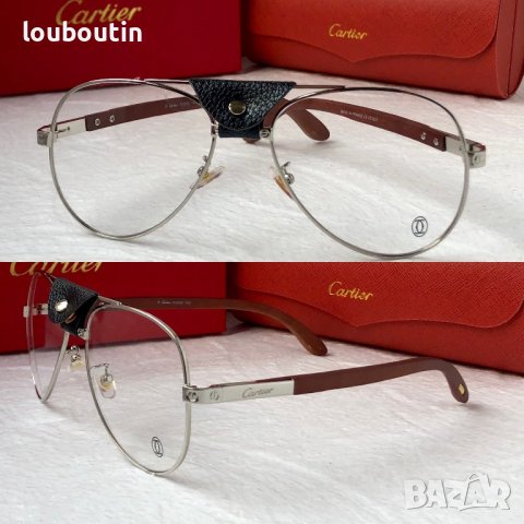 Cartier 2023 прозрачни мъжки слънчеви очила с кожа и дървени дръжки, снимка 3 - Слънчеви и диоптрични очила - 42813053