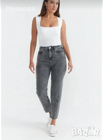 Нови дамски сиви дънки Л
