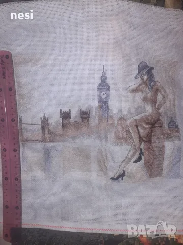 Ръчно ушит гоблен Часовникова кула, снимка 2 - Гоблени - 47748231
