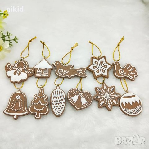 11 бр. бисквитки Коледни изкуствени домашни бисквити декорация за елха силиконови, снимка 3 - Декорация за дома - 16762992