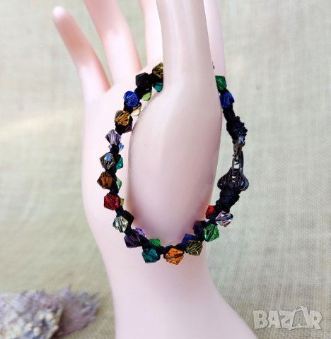 Плоска кумихимо гривна с кристали, снимка 2 - Гривни - 42588826