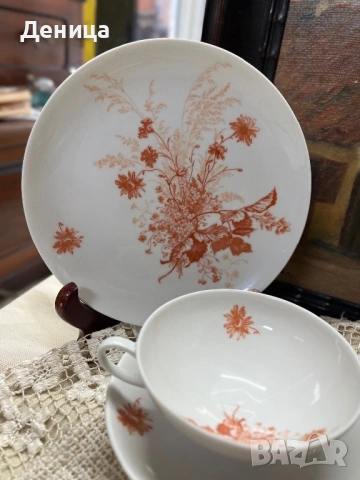 Seltmann Vohenstrauß 1965 Комплект за чай🧡 Бял порцелан и оранжеви цветни клонки. , снимка 6 - Сервизи - 53104264