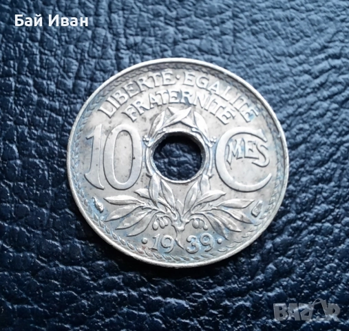 Стара монета 10 сантима 1939 г. Франция - топ !, снимка 3 - Нумизматика и бонистика - 42211418