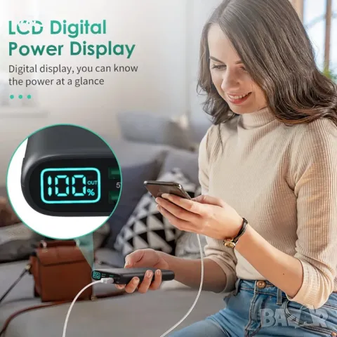 Power Bank 33800mAh, преносимо зарядно устройство с голям капацитет и бързо зареждане с 5 изхода и 2, снимка 6 - Външни батерии - 47818528