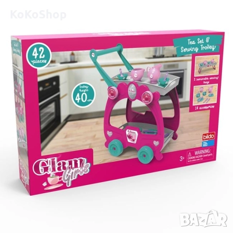 Детска количка за сервиране със сервиз за кафе или чай-41 части, снимка 4 - Образователни игри - 52433734
