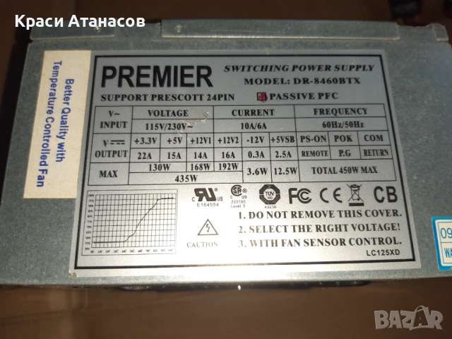 Захранване за Настолен Компютър Premier DR-8460BTX 450w , снимка 4 - Захранвания и кутии - 53034183