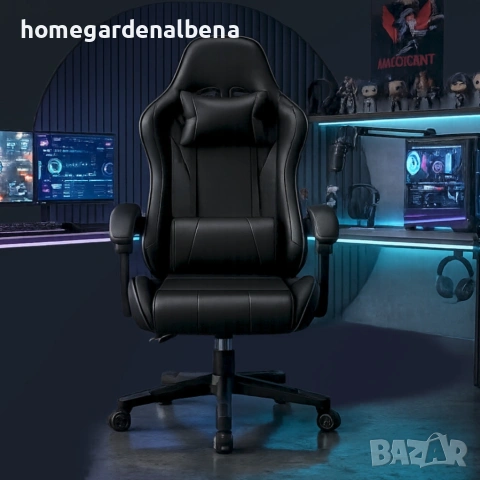Ергономичен офис и геймърски черен стол, регулируем, до 100 кг, снимка 4 - Столове - 54205010