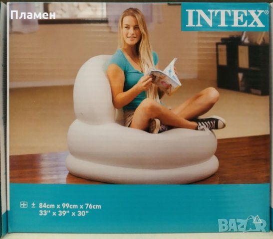 Надуваемо кресло, фотьойл, пуф, барбарон Intex, 84х99х76 см, Зелен и бял до 100 кг., снимка 3 - Други - 31007491