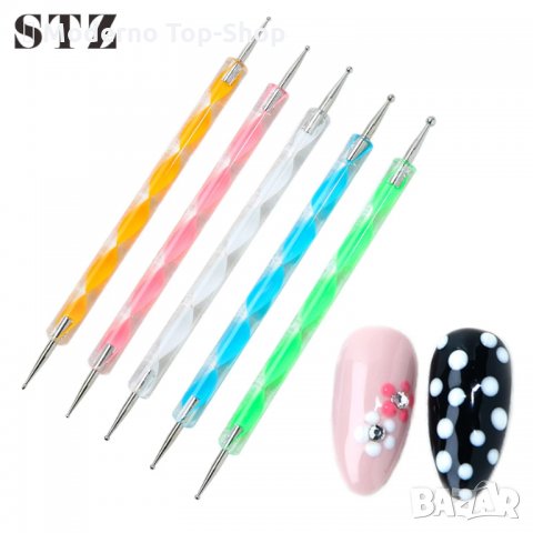 Комплект от 5 бр двустранни инструменти за точки с различни размери/маникюр, снимка 7 - Продукти за маникюр - 34171591