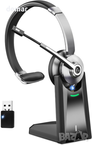 Bluetooth слушалка с микпофон+USB Dongle,с докинг станция за зареждане, снимка 1 - Bluetooth слушалки - 44641197