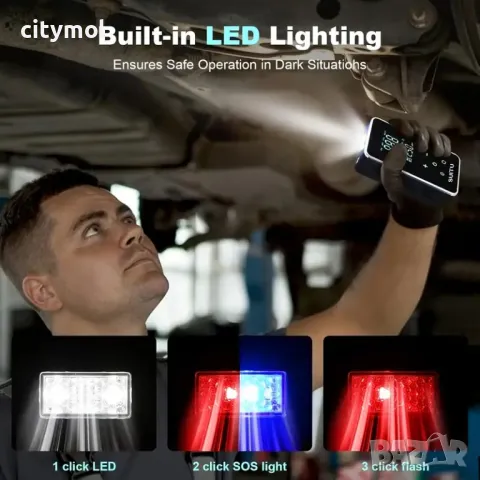 Акумулаторен компресор за гуми, 150psi, дисплей, Power bank, фенер, аварийна светлина, приставки, снимка 4 - Аксесоари и консумативи - 48057952