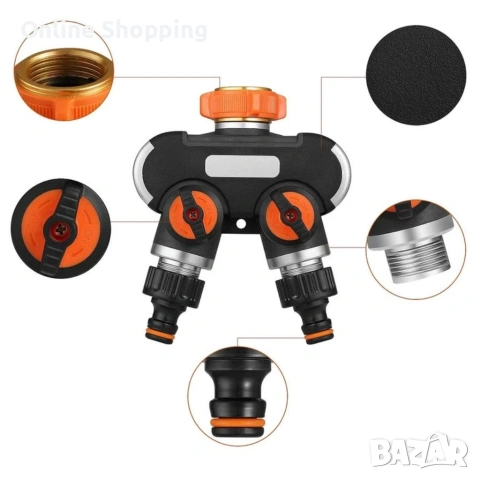 Двупосочен разпределител за градински кран 2-в-1: Сплитер за маркуч с независими вентили (3/4" и 1"), снимка 8 - Напояване - 53366378